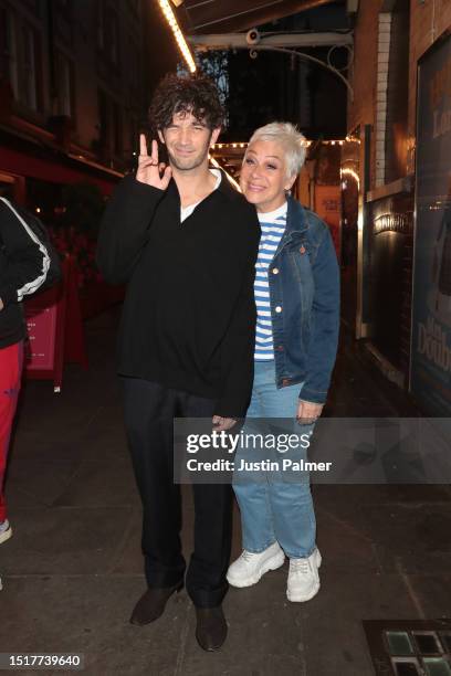 Matty Healy and mom Denise Welch are seen at J Sheekey on July 05, 2023 in London, England.