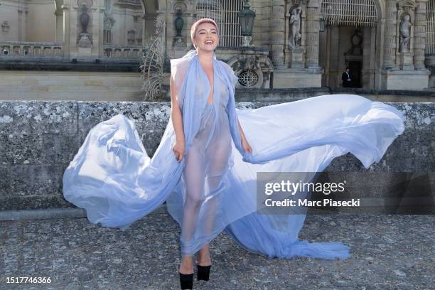 Florence Pugh attends the Valentino Haute Couture Fall/Winter 2023/2024 show as part of Paris Fashion Week at Chateau de Chantilly on July 05, 2023...