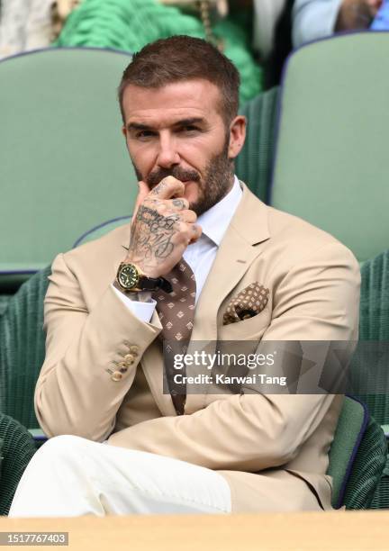 David Beckham attends day three of the Wimbledon Tennis Championships at All England Lawn Tennis and Croquet Club on July 05, 2023 in London, England.