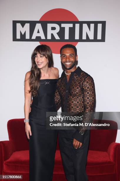 Dakota Johnson and Lucien Laviscount were spotted arriving at the MARTINI 160th celebration at Dazi Milan this evening on July 05, 2023 in Milan,...