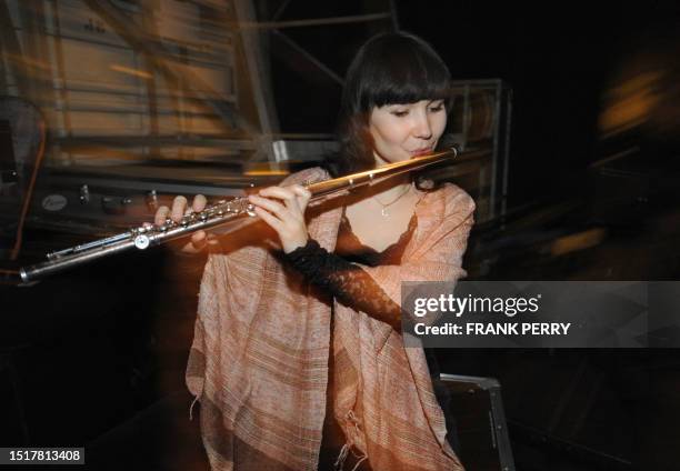 Flutist from the Ural Philharmonic Orchestra performs in Nantes, western France on February 1 during the 18th edition of the classical music festival...