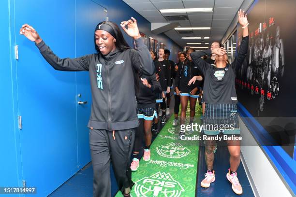 The Chicago Sky walks onto the court prior to the game against the Atlanta Dream on July 9, 2023 at the Wintrust Arena in Chicago, IL. NOTE TO USER:...