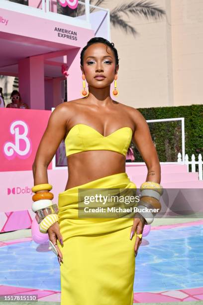 Karrueche Tran at the premiere of "Barbie" held at Shrine Auditorium and Expo Hall on July 9, 2023 in Los Angeles, California.