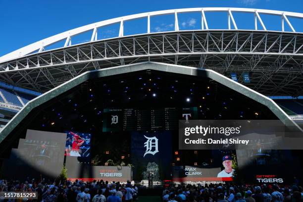 General view of the stage as Major League Baseball Commissioner Robert D. Manfred Jr. Announces Max Clark as the Detroit Tigers first round pick...