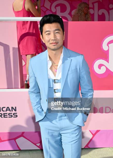 Simu Liu at the premiere of "Barbie" held at Shrine Auditorium and Expo Hall on July 9, 2023 in Los Angeles, California.