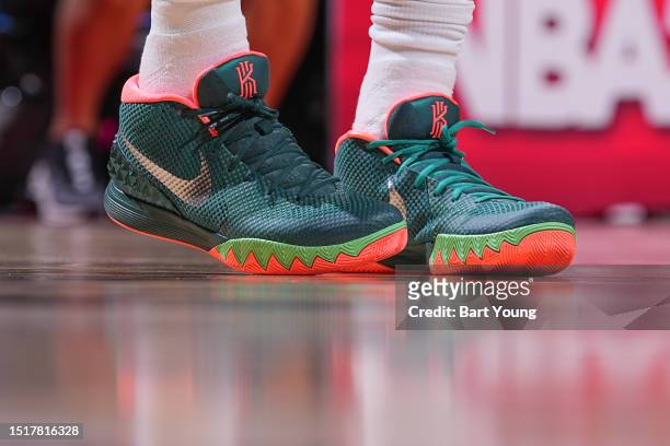 The sneakers worn by Jermaine Samuels Jr. #57 of the Houston Rockets during the 2023 NBA Las Vegas Summer League on July 9, 2023 at the Thomas & Mack...