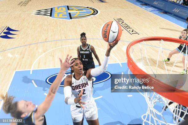 Cheyenne Parker of the Atlanta Dream drives to the basket during the game against the Chicago Sky on July 9, 2023 at the Wintrust Arena in Chicago,...