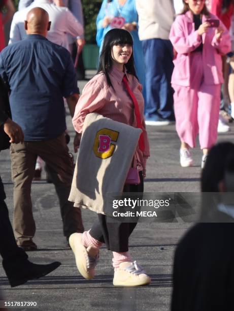 Billie Eilish is seen heading to the Barbie premiere on July 9, 2023 in Los Angeles, California.