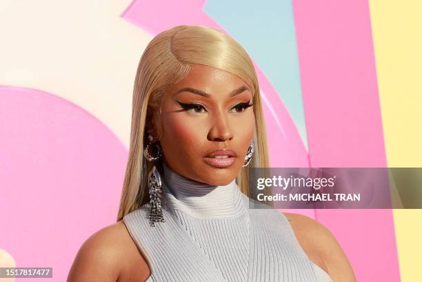 Rapper Nicki Minaj arrives for the world premiere of "Barbie" at the Shrine Auditorium in Los Angeles, on July 9, 2023.