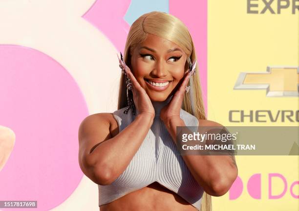 Rapper Nicki Minaj arrives for the world premiere of "Barbie" at the Shrine Auditorium in Los Angeles, on July 9, 2023.