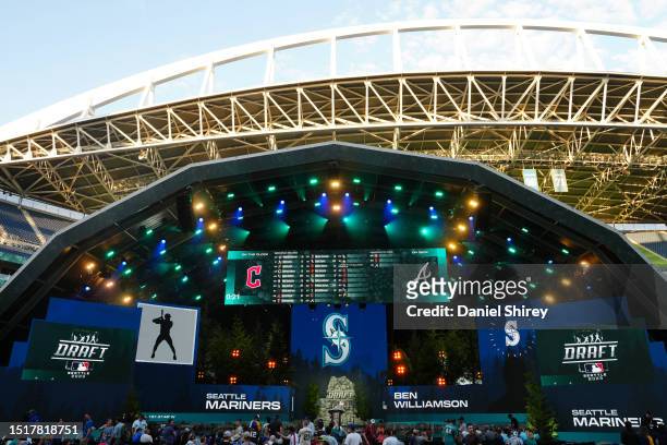 General view of the stage as Ben Williamson is announced as a second round pick by the Seattle Mariners during the MLB Draft presented by Nike at...