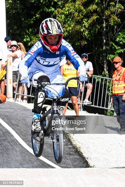 Lieke KLAUS of Netherlands competes in the women 25+ during the BMX European Championships session on July 9, 2023 in Besancon, France.