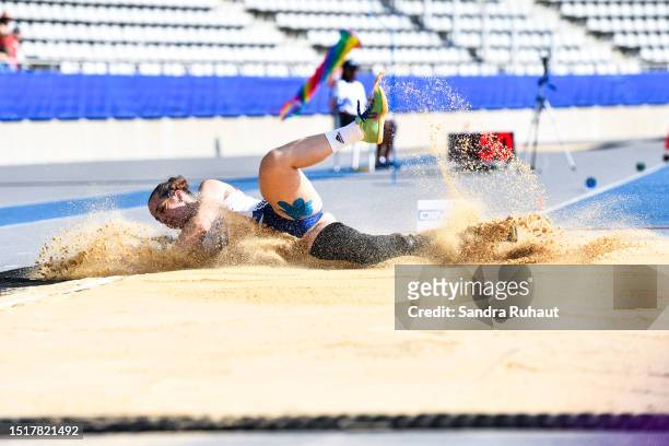 Typhaine SOLDE of France competes for women's long jump t64 during the Para Athletics World Championships on July 10, 2023 in Paris, France.
