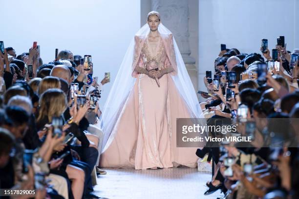 Model walks the runway during the Elie Saab Haute Couture Fall/Winter 2023-2024 fashion show as part of the Paris Haute Couture Fashion Week on July...