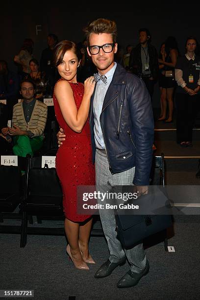 Minka Kelly and Brad Goreski attend the Jenny Packham show during Spring 2013 Mercedes-Benz Fashion Week at The Studio Lincoln Center on September...