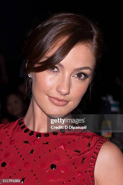 Minka Kelly attends the Jenny Packham 2013 Mercedes-Benz Fashion Week Show at The Studio Lincoln Center on September 11, 2012 in New York City.