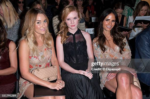 Lauren Conrad, Madisen Beaty, and Jordana Brewster attend the Jenny Packham 2013 Mercedes-Benz Fashion Week Show at The Studio Lincoln Center on...