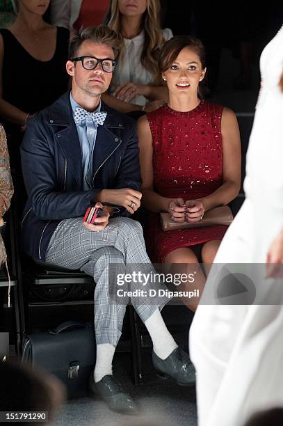 Minka Kelly and Brad Goreski attend the Jenny Packham 2013 Mercedes-Benz Fashion Week Show at The Studio Lincoln Center on September 11, 2012 in New...