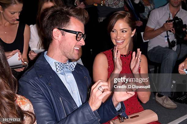 Minka Kelly and Brad Goreski attend the Jenny Packham 2013 Mercedes-Benz Fashion Week Show at The Studio Lincoln Center on September 11, 2012 in New...