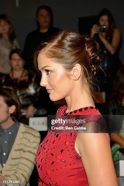Minka Kelly attends the Jenny Packham show during Spring 2013 Mercedes-Benz Fashion Week at The Studio Lincoln Center on September 11, 2012 in New...