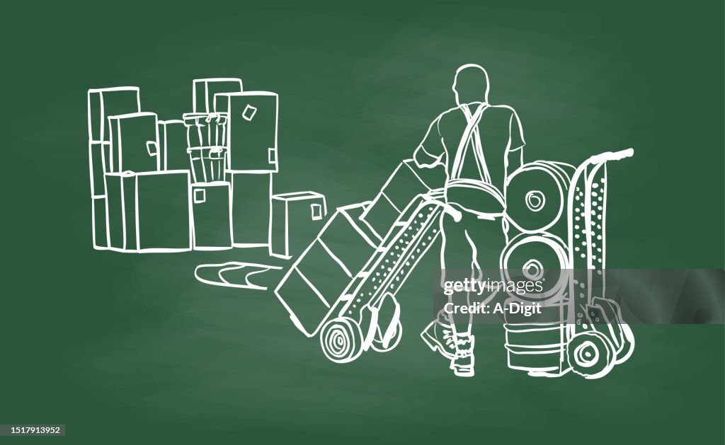 Moving Boxes And Delivery Personnel Chalkboard