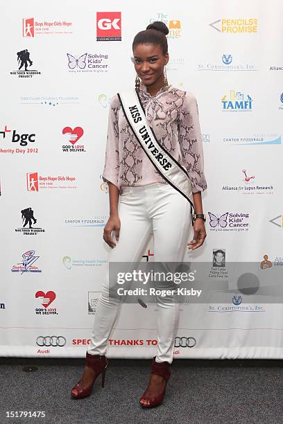 Miss Universe 2011 Leila Lopes attends the Annual Charity Day hosted by Cantor Fitzgerald and BGC Partners on September 11, 2012 in New York, United...