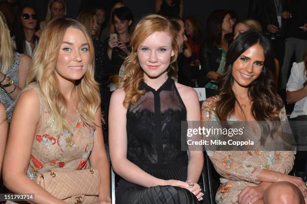 Lauren Conrad, Madisen Beaty and Jordana Brewster attend the Jenny Packham Runway Show during the Spring 2013 Mercedes-Benz Fashion Week at The...