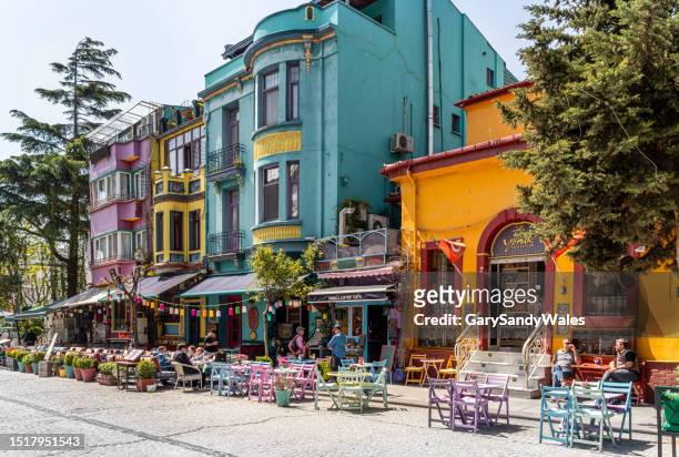 a colorful street in sultanahmet district, istanbul, turkey - istanbul food stock pictures, royalty-free photos & images