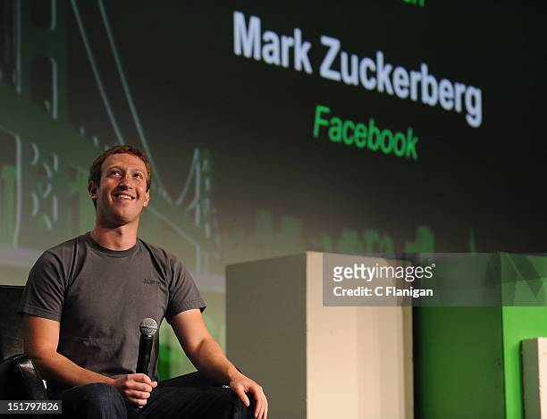 Facebook Founder and CEO Mark Zuckerberg speaks during the TechCrunch Conference at SF Design Center on September 11, 2012 in San Francisco,...