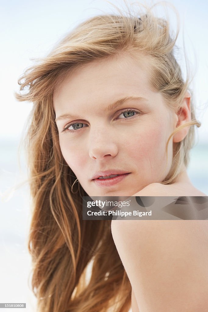 Close up portrait of serious woman
