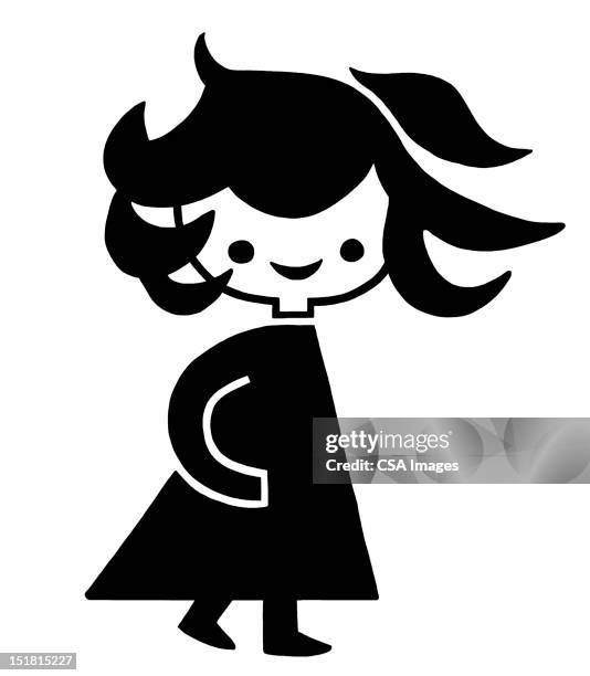 little girl on windy day - striding stock illustrations