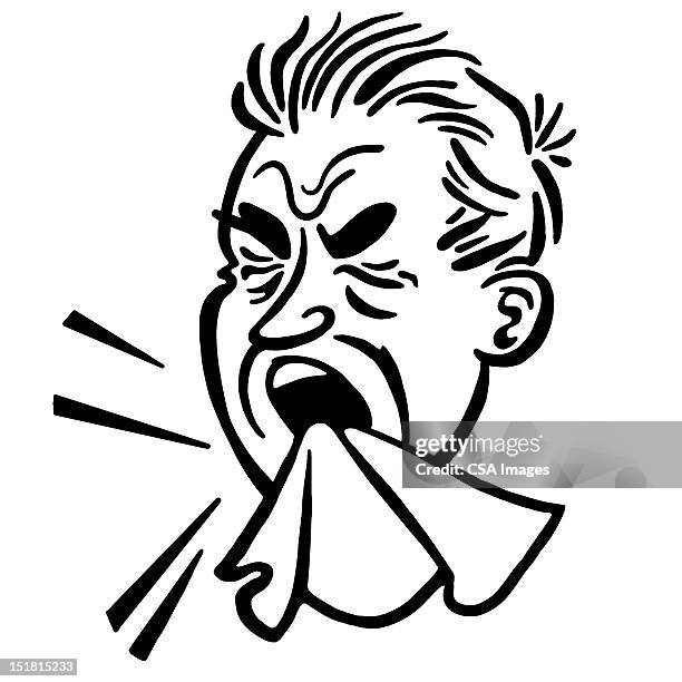 man sneezing - sneezing stock illustrations