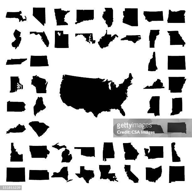 us map surrounded by states - united states map black and white stock illustrations