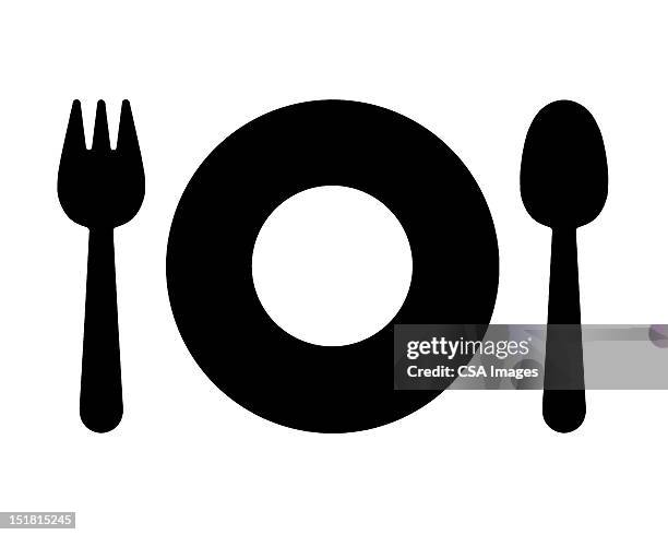 fork spoon and plate - silverware stock illustrations