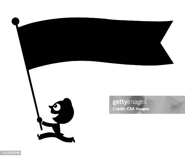 man running with flag - begeisterung stock-grafiken, -clipart, -cartoons und -symbole