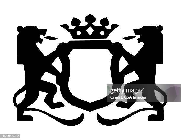 rampant lion crest - royal cat stock illustrations