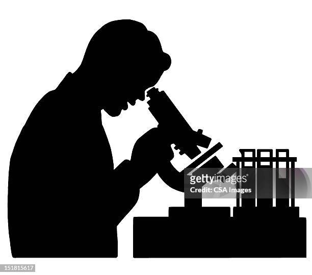 scientist lab scene silhouette - chemistry lab stock illustrations