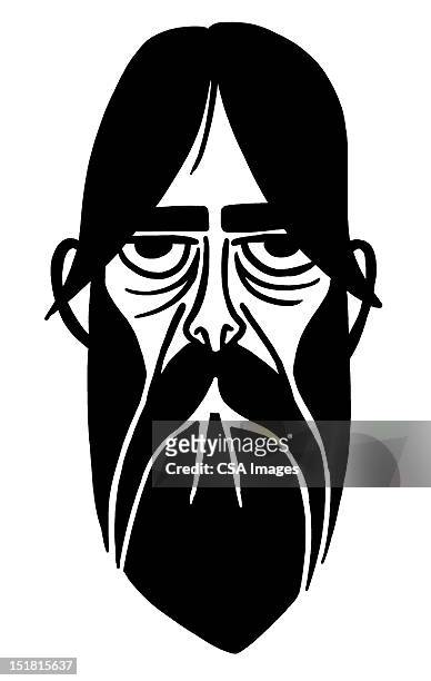 long haired bearded man - moustache stock illustrations