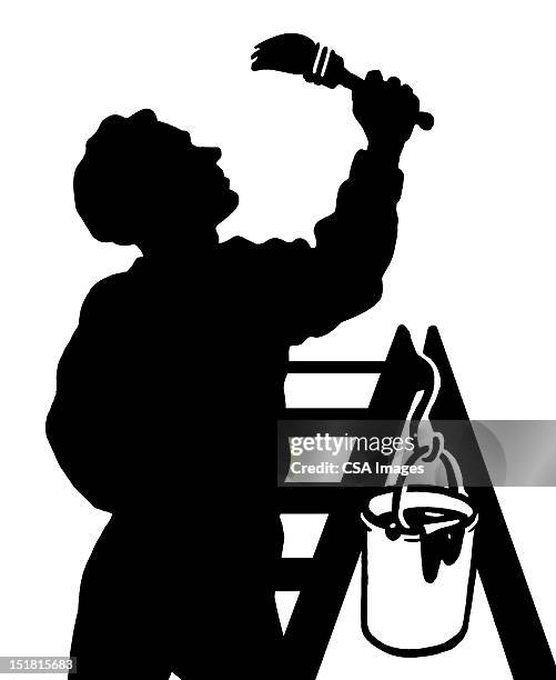 silhouette of man painting - diy stock illustrations