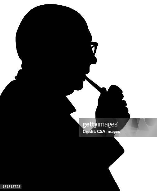 stockillustraties, clipart, cartoons en iconen met silhouette of man smoking pipe - alleen één seniore man