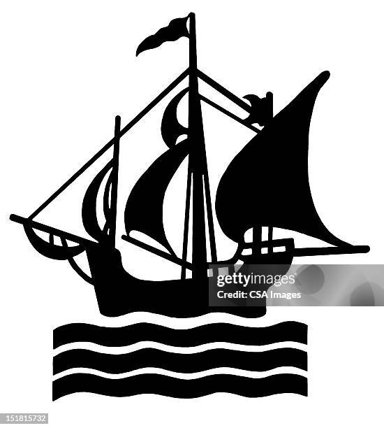 stockillustraties, clipart, cartoons en iconen met sailing ship - pirate boat