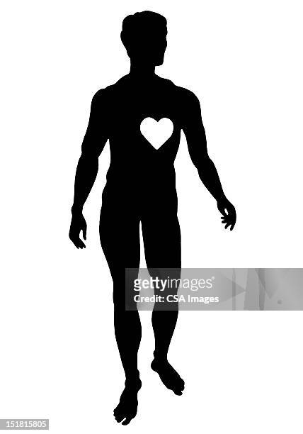 ilustrações, clipart, desenhos animados e ícones de silhouette of man with heart - human representation