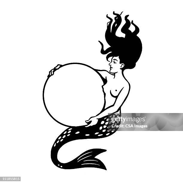 mermaid holding ball - mermaid tail stock illustrations