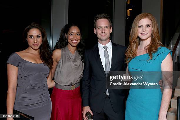 Actors Meghan Markle, Gina Torres, Patrick J. Adams and Sarah Rafferty attend the FINCA Canada Fundraiser At TIFF 2012 during the Toronto...