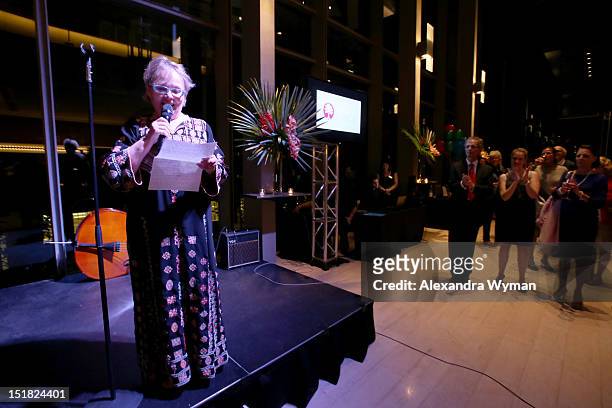 Canada Board member Jacquie Green spekas onstage at the FINCA Canada Fundraiser At TIFF 2012 during the Toronto International Film Festival on...