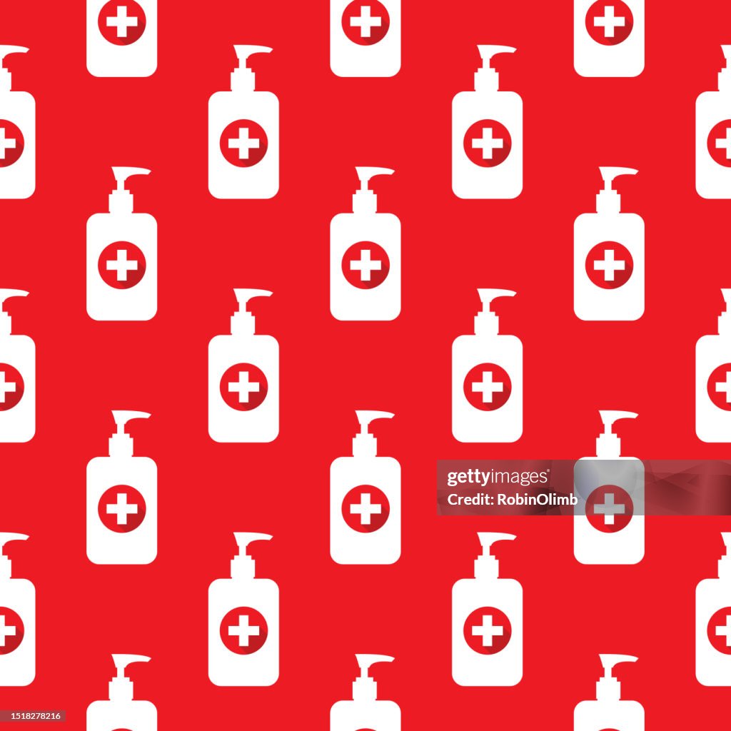 Red And White Sanitizer Bottles Seamless Pattern