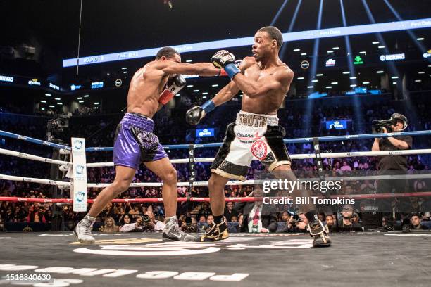 January 20: Errol Spence Jr defeats Lamont Peterson by RTD in the 10th round in their Championship Welterweight fight at the Barclay Center in...