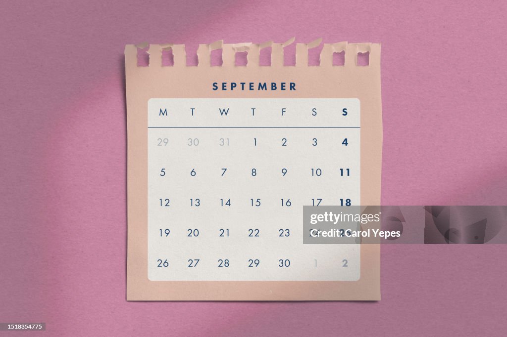 Top view september calendar
