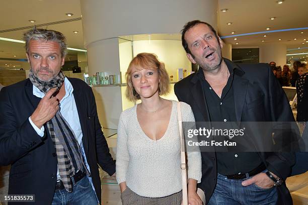 Actors David Brecourt, Julia Livage and Christian Vadim attend the Vendanges Montaigne 2012 in the Courreges Shop at Avenue Montaigne on September...
