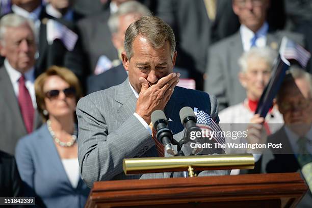 House Speaker John Boehner wipes a tear during the Congressional Remembrance Ceremony for the 11th observance of September 11, 2001. It was held on...